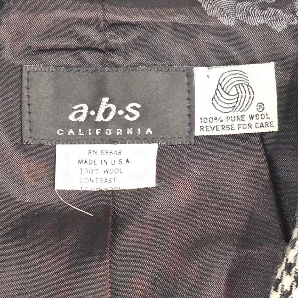 90s Vintage Statement Blazer Houndstooth Cropped Wool Goth‎ Black White Made USA - Picture 3 of 8
